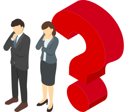 スーツを着た男女が悩んでいる画像