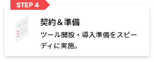 STEP4 契約＆準備 ツール開設・導入準備をスピーディに実施。